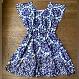 Blue & White Patterned Sun Dress-Size M